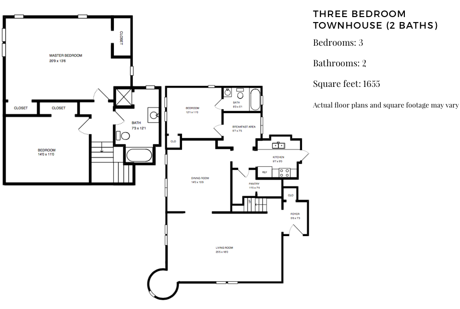3 BEDROOM TOWNHOUSE (2 BATHS) floor plan