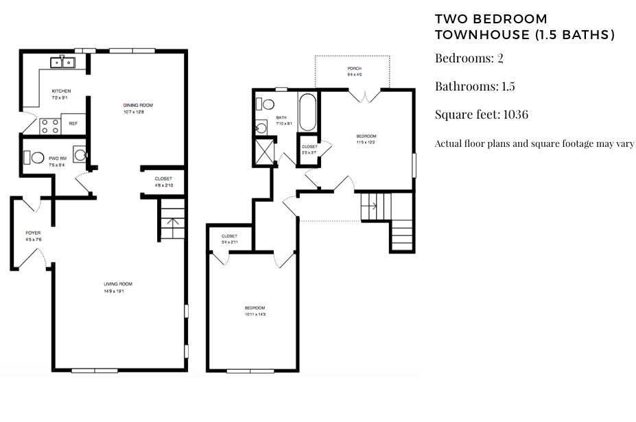 2 BEDROOM TOWNHOUSE (1.5 BATHS) floor plan