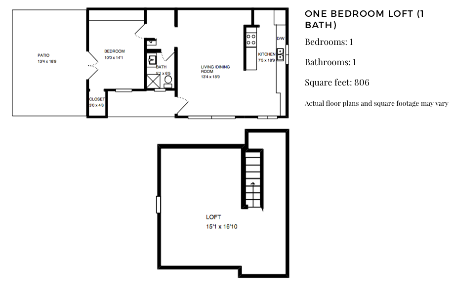 ONE BEDROOM LOFT (1 BATH) floor plan